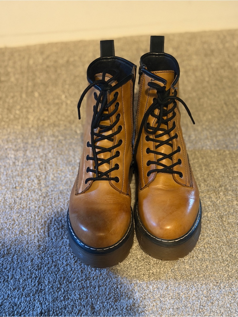 Roolee Tan Leather Lace-Up Platform Boots
